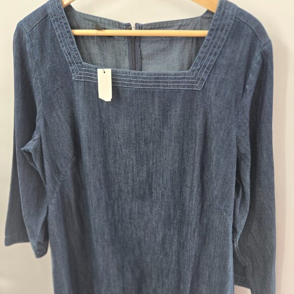 Talbots Denim Chambray Cotton Square Neck 3/4 Sleeved Midi Shift Dress 16P - Picture 12 of 15